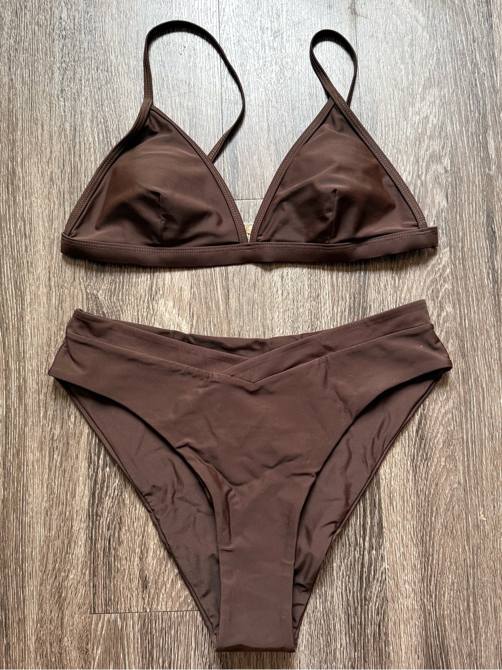 Sleek Brown Triangle Bikini Set - Minimal Two-Piece Swimwear